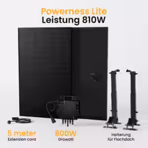 Powerness Balkonkraftwerk Set mit Halterung für Flachdach, 810/880Wp Solaranlage, Full Black Solarpaneel, Growatt 800W Wechselrichter - 2 x 405Wp Full Black / mit Halterung Balkonkraftwerk für Flachdach / Abholung Meerbusch