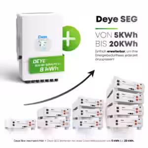 Leistungsstarker 8kW-Hybridwechselrichter Der Deye SUN-8K-SG04LP3-EU überzeugt durch eine niedrige Batteriespannung (48 V) und ein DC/AC-Verhältnis von 1