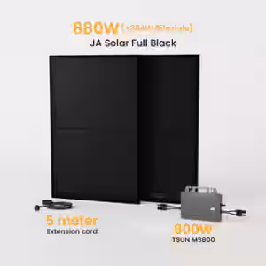 Powerness Basic Balkonkraftwerk Set, 880Wp Bifaziale Solaranlage, 800W TSUN TSOL-MS800 Wechselrichter, JA Solar Solarmodul - 440Wp Bifaziale Full Black JA Solar / Abholung Meerbusch